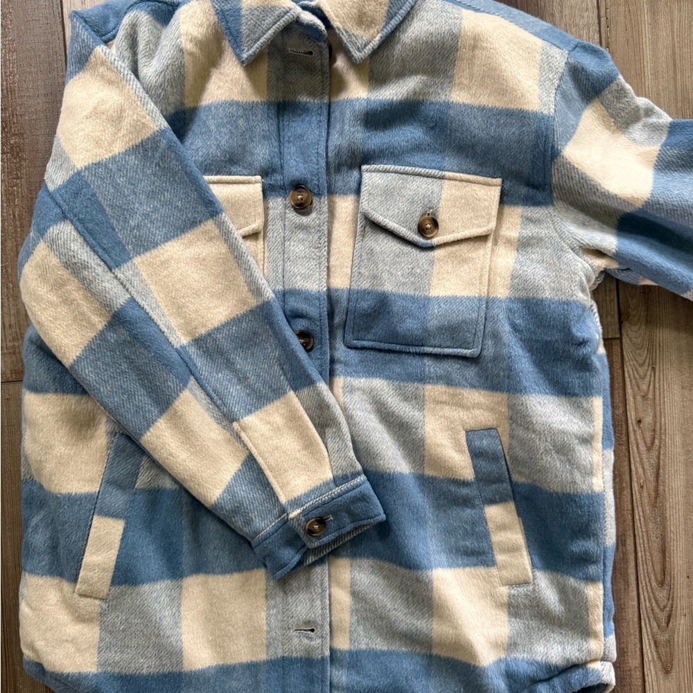 American Eagle Outfitters Blue and Cream Sherpa Jacket